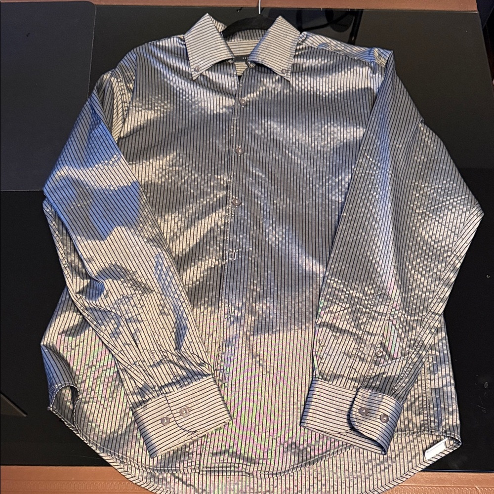 Vintage Elegant Silver Striped Men's Button Down Shirt